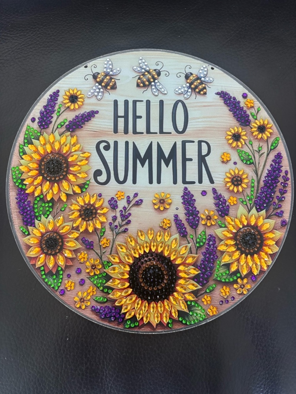 Hand Crafted Rhinestone Embellished Hello Summer Sunflower Sign  (sealed) - Picture 3 of 7